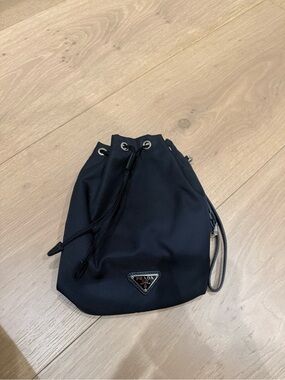 Prada Black Nylon Drawstring Wristlet Pouch